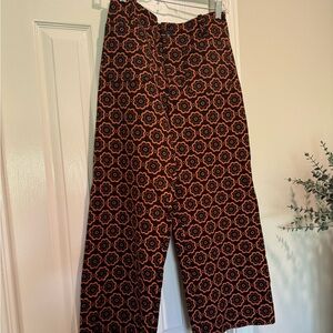 Black and rust floral print wide leg pant